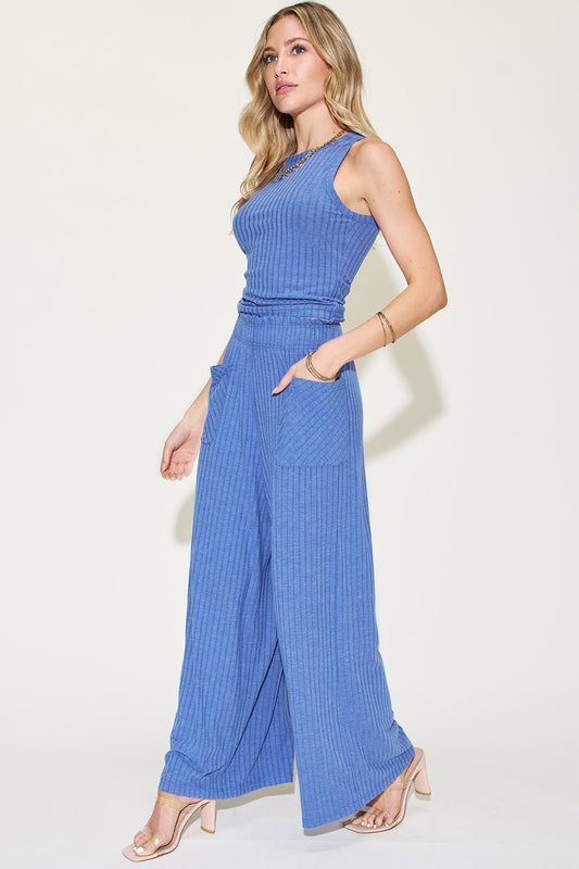 Basic Bae Full Size Ribbed Tank and Wide Leg Pants Set - Enchanting Top