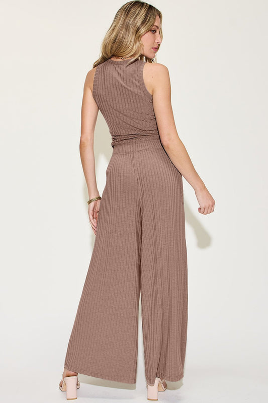 Basic Bae Full Size Ribbed Tank and Wide Leg Pants Set - Enchanting Top