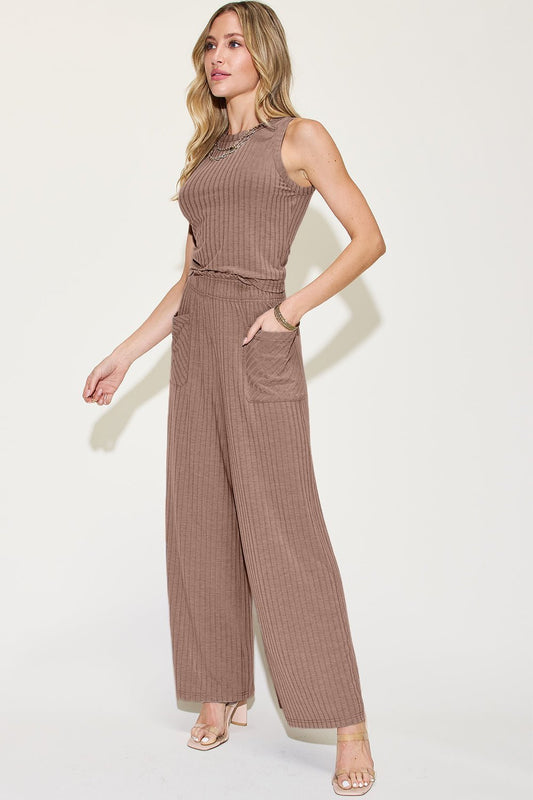 Basic Bae Full Size Ribbed Tank and Wide Leg Pants Set - Enchanting Top