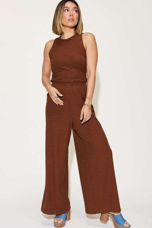 Basic Bae Full Size Ribbed Tank and Wide Leg Pants Set - Enchanting Top