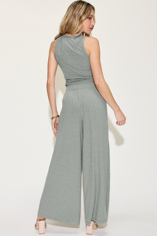 Basic Bae Full Size Ribbed Tank and Wide Leg Pants Set - Enchanting Top