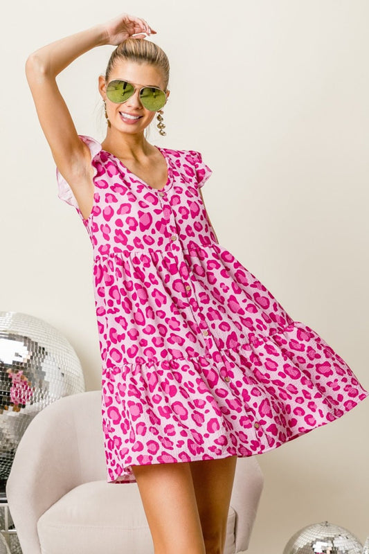 BiBi Leopard Cap Sleeve Tiered Mini Dress - Enchanting Top