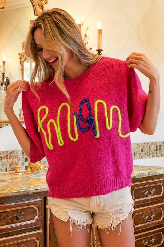 BiBi MOM Contrast Round Neck Sweater - Enchanting Top