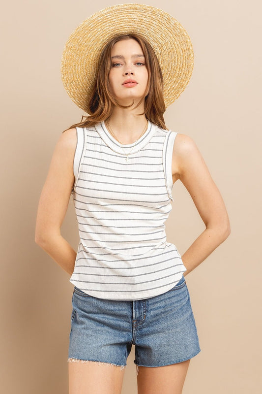 Ces Femme Striped Round Neck Tank - Enchanting Top