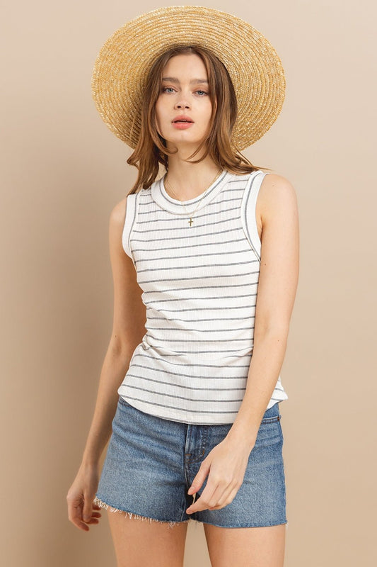 Ces Femme Striped Round Neck Tank - Enchanting Top