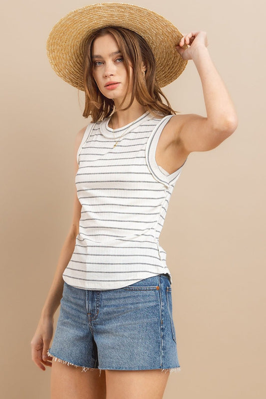 Ces Femme Striped Round Neck Tank - Enchanting Top