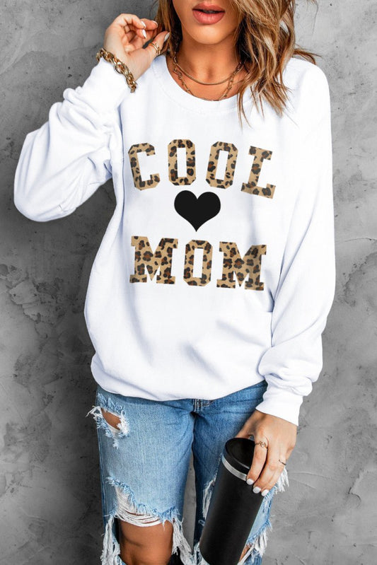 COOL MOM Heart Graphic Round Neck Sweatshirt - Enchanting Top