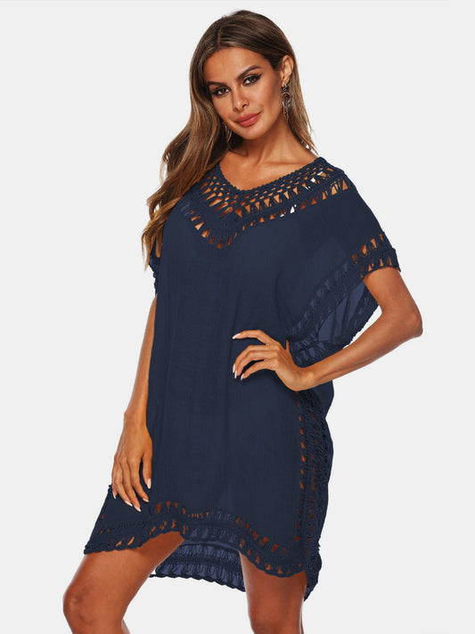 Cutout V-Neck Short Sleeve Cover-Up - Enchanting Top