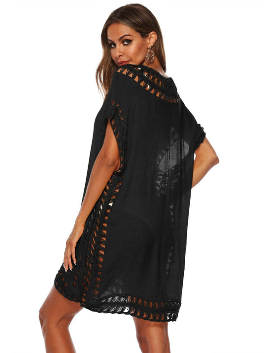 Cutout V-Neck Short Sleeve Cover-Up - Enchanting Top