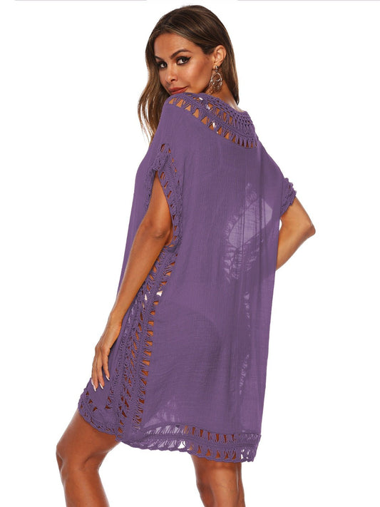 Cutout V-Neck Short Sleeve Cover-Up - Enchanting Top