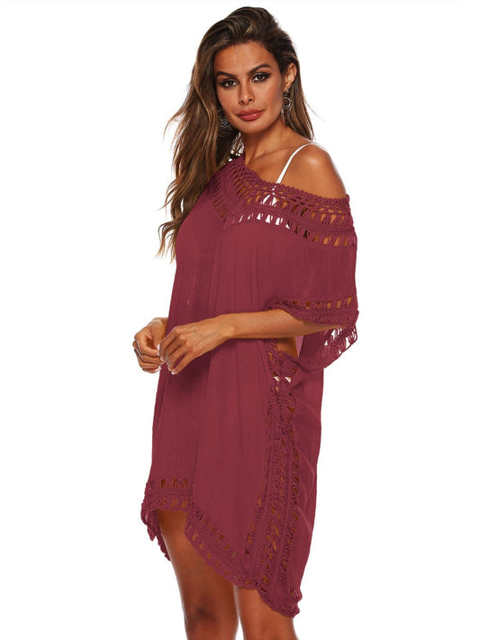 Cutout V-Neck Short Sleeve Cover-Up - Enchanting Top