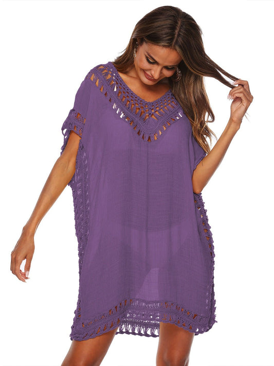 Cutout V-Neck Short Sleeve Cover-Up - Enchanting Top