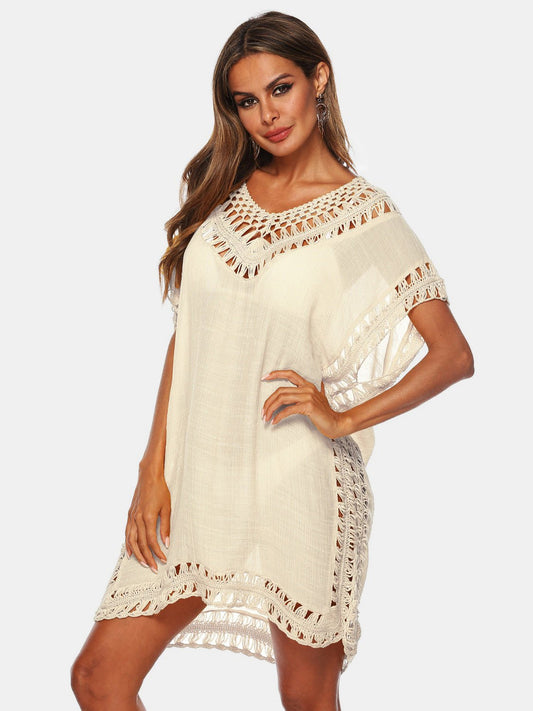 Cutout V-Neck Short Sleeve Cover-Up - Enchanting Top