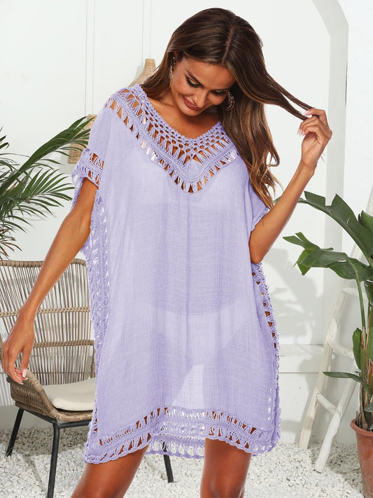 Cutout V-Neck Short Sleeve Cover-Up - Enchanting Top