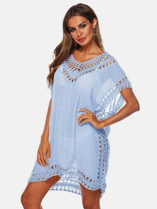 Cutout V-Neck Short Sleeve Cover-Up - Enchanting Top