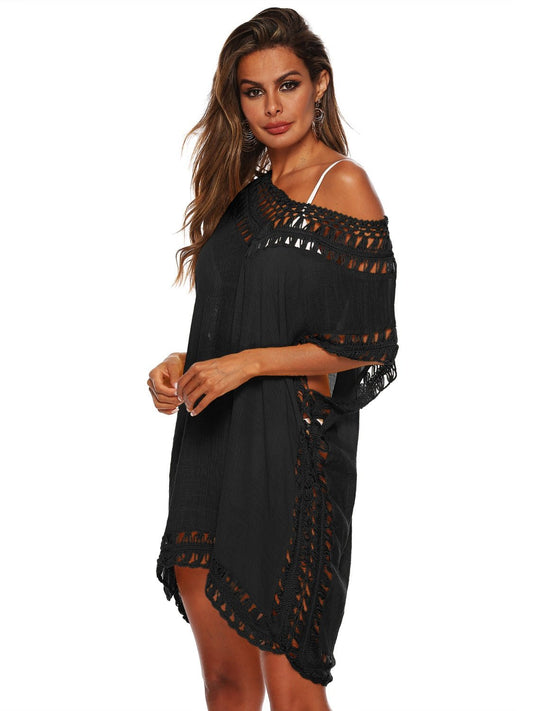 Cutout V-Neck Short Sleeve Cover-Up - Enchanting Top