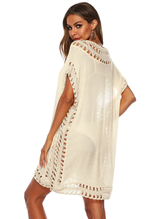 Cutout V-Neck Short Sleeve Cover-Up - Enchanting Top