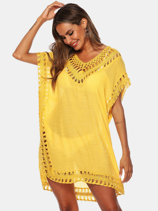 Cutout V-Neck Short Sleeve Cover-Up - Enchanting Top