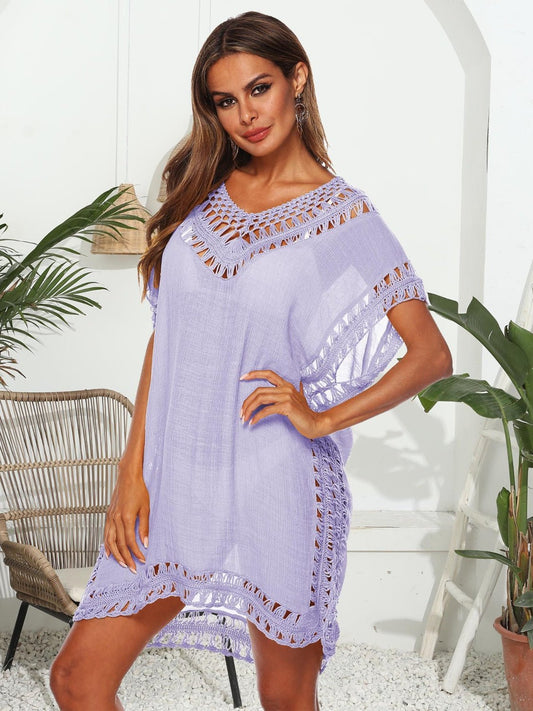 Cutout V-Neck Short Sleeve Cover-Up - Enchanting Top