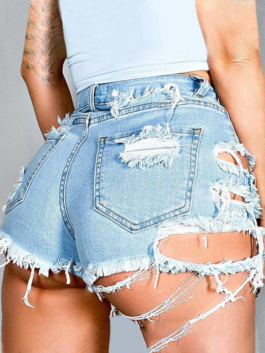 Distressed Raw Hem Denim Shorts with Pockets - Enchanting Top