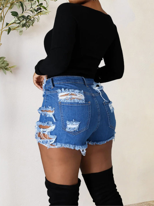 Distressed Raw Hem Denim Shorts with Pockets - Enchanting Top