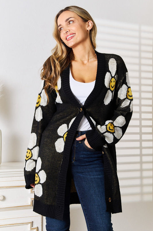 Double Take Floral Button Down Longline Cardigan - Enchanting Top