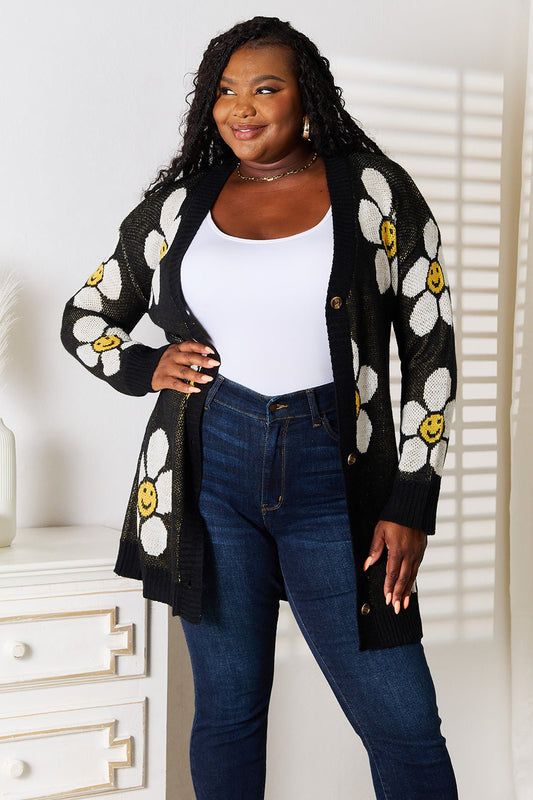 Double Take Floral Button Down Longline Cardigan - Enchanting Top