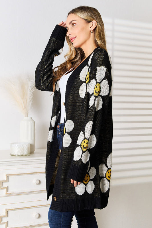 Double Take Floral Button Down Longline Cardigan - Enchanting Top