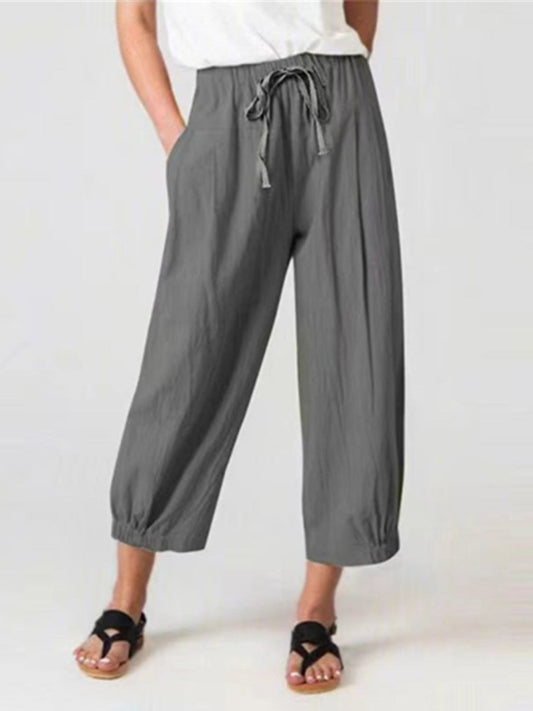 Elastic Waist Wide Leg Pants with Pockets - Enchanting Top