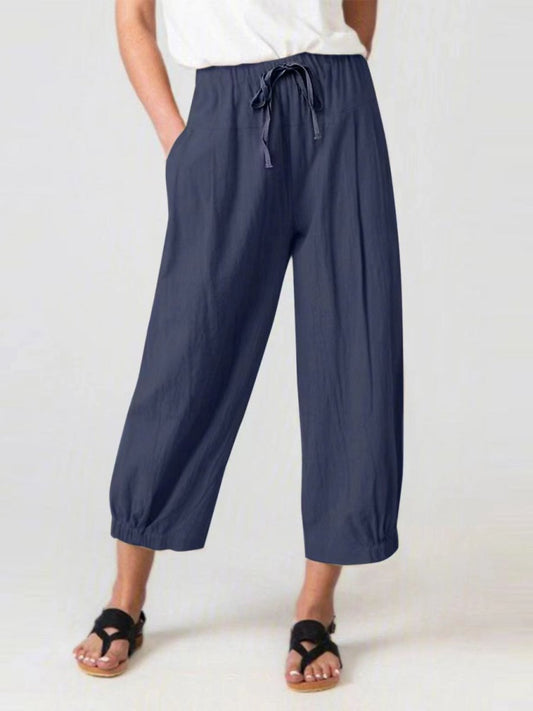 Elastic Waist Wide Leg Pants with Pockets - Enchanting Top