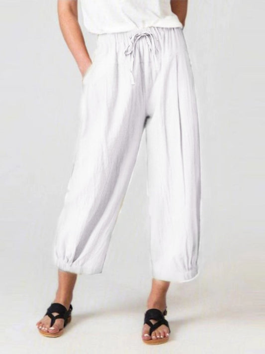 Elastic Waist Wide Leg Pants with Pockets - Enchanting Top