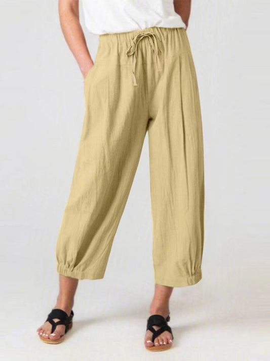 Elastic Waist Wide Leg Pants with Pockets - Enchanting Top