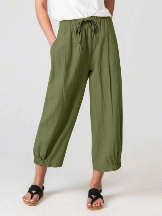 Elastic Waist Wide Leg Pants with Pockets - Enchanting Top