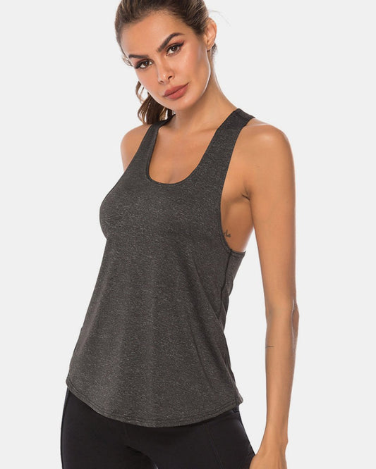 Full Size Scoop Neck Wide Strap Active Tank - Enchanting Top