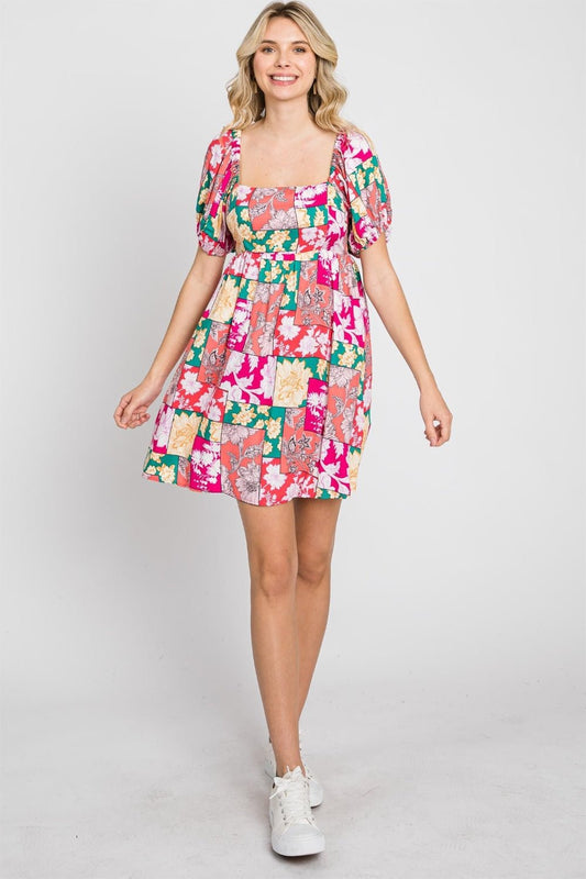 GeeGee Floral Ruff Sleeve Mini Dress - Enchanting Top