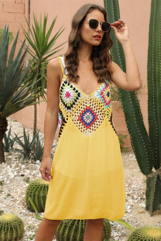 Geometric V-Neck Spaghetti Strap Cover Up Dress - Enchanting Top