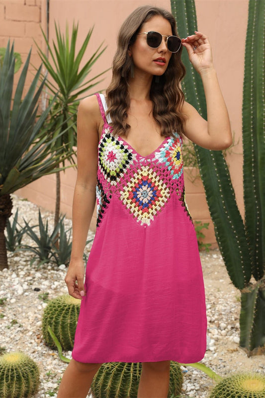 Geometric V-Neck Spaghetti Strap Cover Up Dress - Enchanting Top