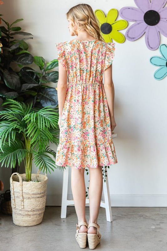 Heimish Full Size Floral Ruffled V-Neck Dress - Enchanting Top