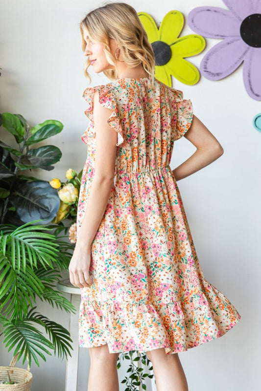 Heimish Full Size Floral Ruffled V-Neck Dress - Enchanting Top