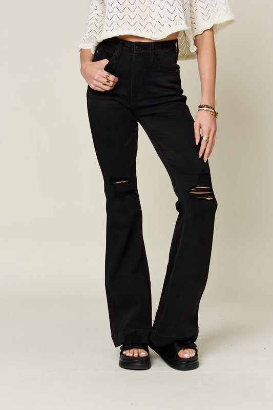 Judy Blue Full Size High Waist Distressed Flare Jeans - Enchanting Top