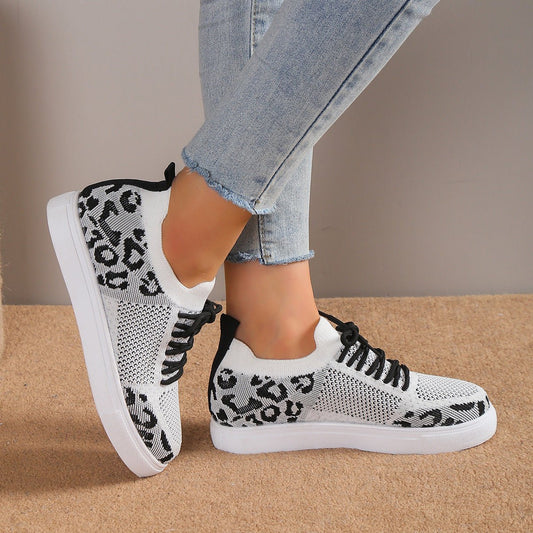 Lace-Up Leopard Flat Sneakers - Enchanting Top