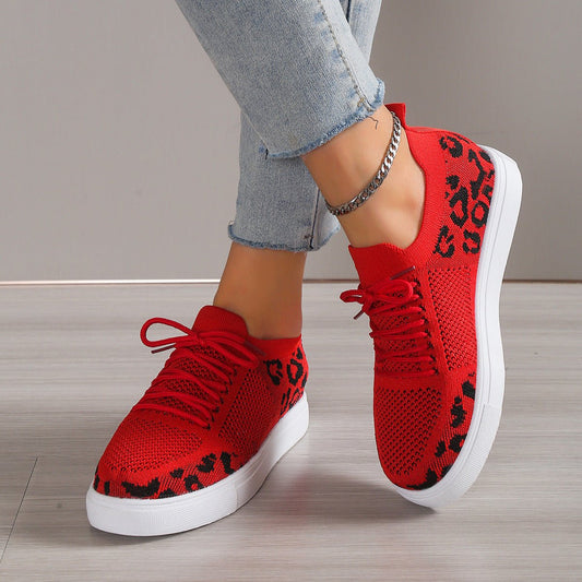 Lace-Up Leopard Flat Sneakers - Enchanting Top