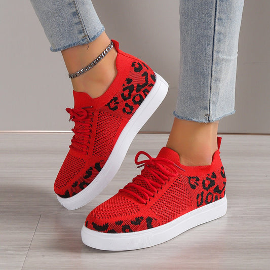 Lace-Up Leopard Flat Sneakers - Enchanting Top