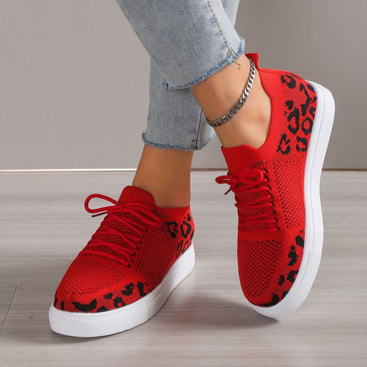 Lace-Up Leopard Flat Sneakers - Enchanting Top