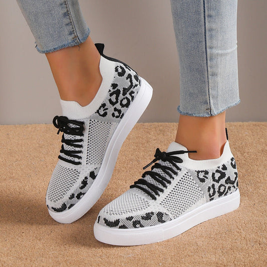 Lace-Up Leopard Flat Sneakers - Enchanting Top