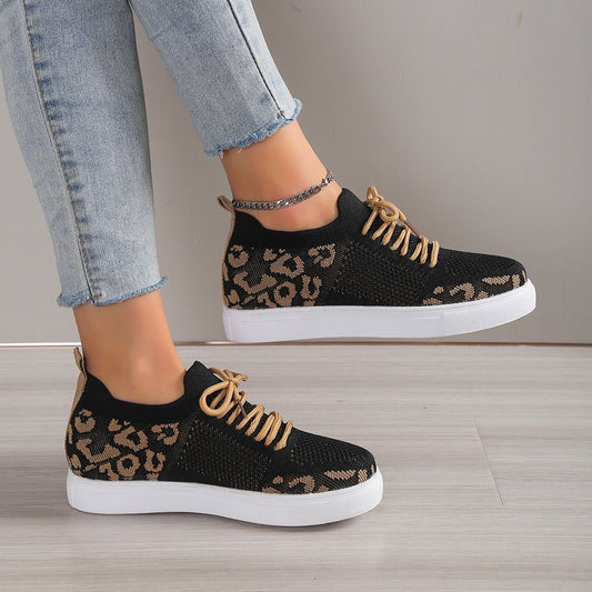 Lace-Up Leopard Flat Sneakers - Enchanting Top