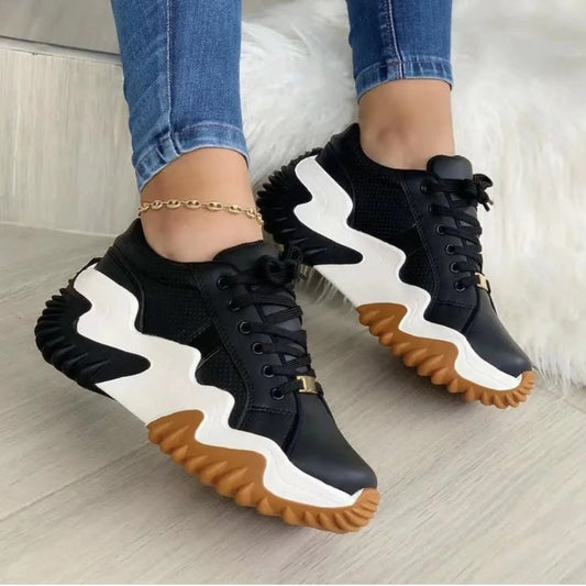 Lace-Up PU Leather Platform Sneakers - Enchanting Top