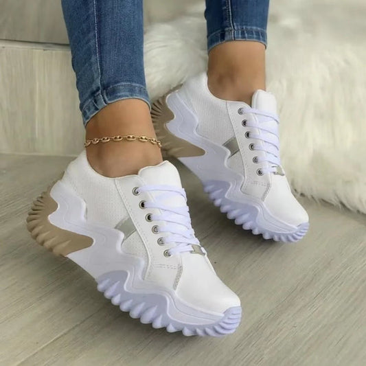 Lace-Up PU Leather Platform Sneakers - Enchanting Top