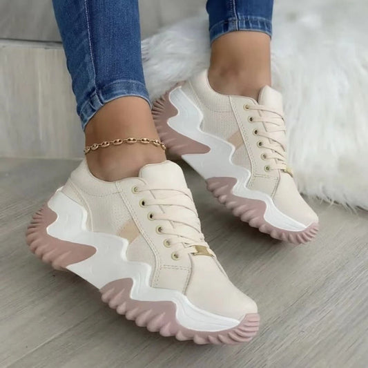 Lace-Up PU Leather Platform Sneakers - Enchanting Top