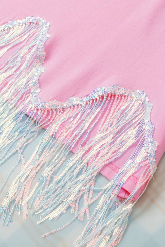 MAMA Sequin Fringe Round Neck T-Shirt - Enchanting Top